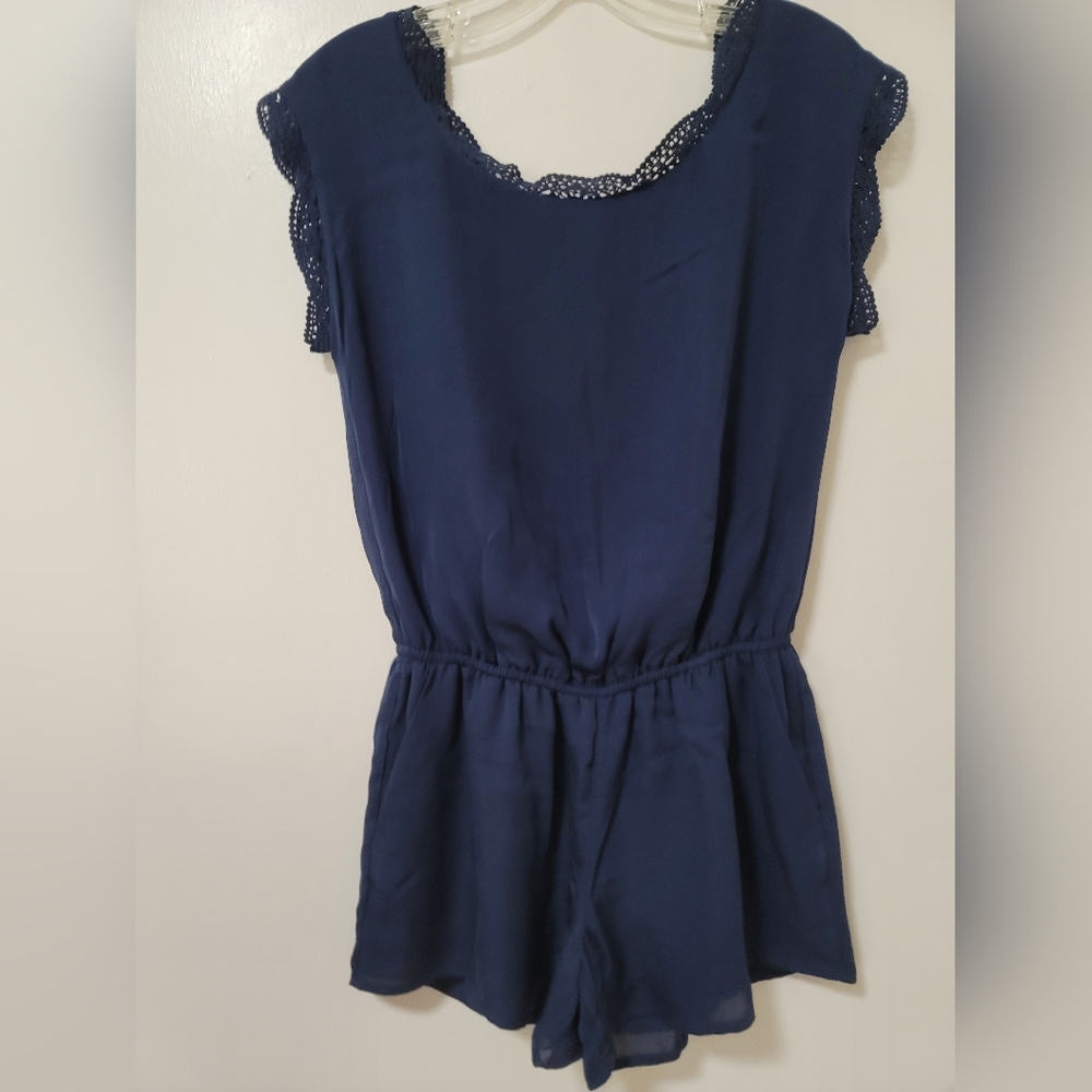 Revolve X Joie Romper Paola Blue Silk Crochet Trim Short Sleeve Slouchy Fit XXS - Picture 3 of 16